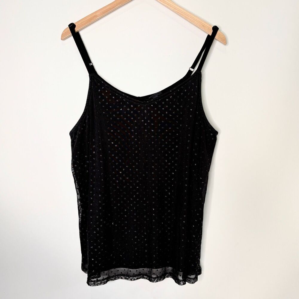 Torrid Tank Top Spaghetti Strap Black Sparkly Polka Dot Sheer Layered Women 1X